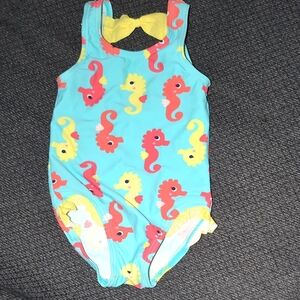 Carter's Kids Swim One Piece - Blue with Red and Yellow Seahorses